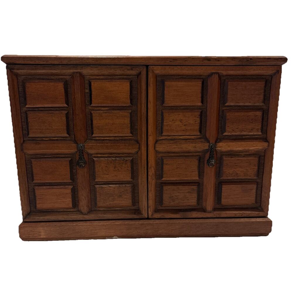 Vintage Wooden Jewelry Box with Doors, 6 drawers CLEAN